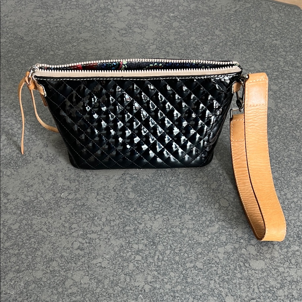 Consuela Black Quilted Clutch with Tan Wristlet